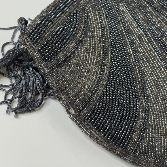 Beaded Purse Grey Elegant Small Shoulder Bag Theater Old Money Opera Cocktail - Picture 10 of 10